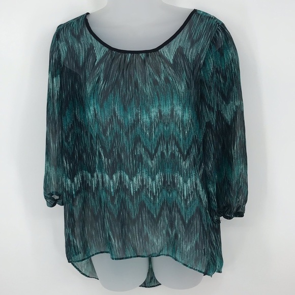Iz Byer Green and Black Sheer Blouse w/ Cage Back - Picture 10 of 10